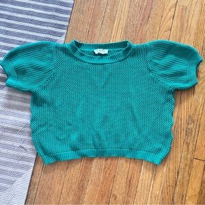 THML Short-Sleeve Crochet Sweater Crop Top